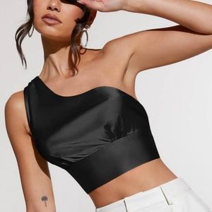 Shein Bae Satin One Shoulder Knot Back Top Size Large